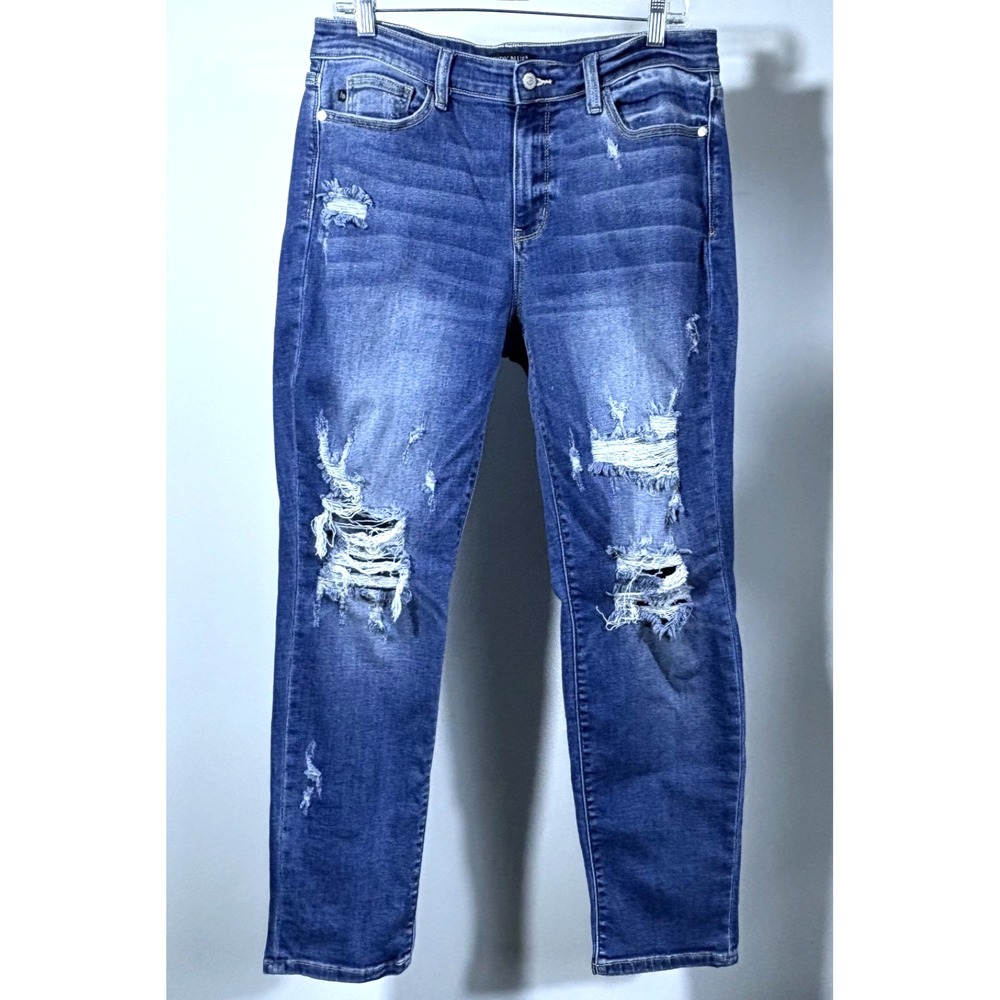 Judy Blue Distressed Boyfriend Fit Jeans Medium Wash Size 13/31 Stretch Denim